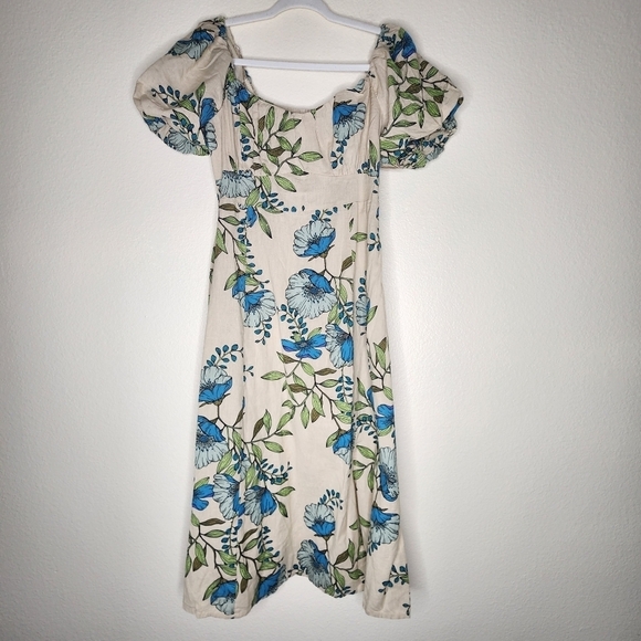 Tulip Creations Floral Short Puff Sleeve Smocked Back Midi Dress M - Picture 2 of 4